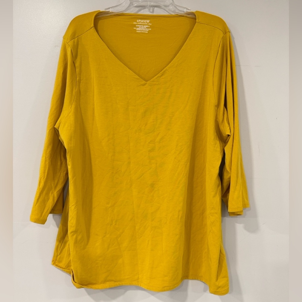 Chico's Golden Long Sleeve V-Neck Top Size XXL